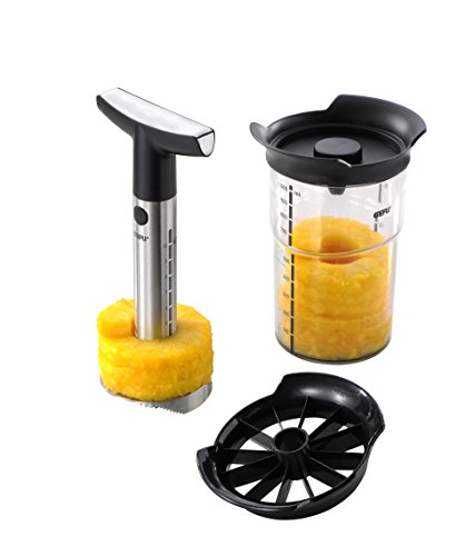 GEFU 13550 Ananasschneider Professional Plus - Messer und Schäler Set für Ananas - Edelstahl Schneider mit Behälter von GEFU