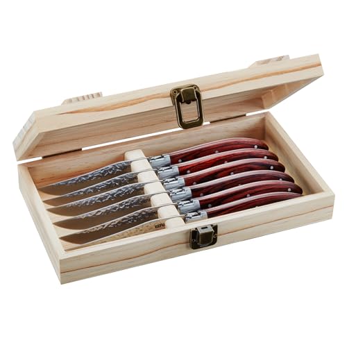 GEFU Steakmesser-Set Rancho - aus Hochwertigem Klingenstahl - Scharfe Messer - in Edler Kiefernholzbox - 6 Stück von GEFU