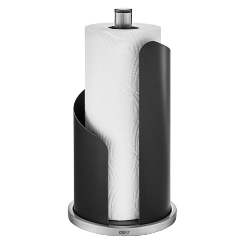 GEFU Küchenrollenhalter CURVE - Schwarz matter Edelstahl Halter mit Rutschfester Basis - Einhändiges Abreißen - Standfest & Stabil für Rollen bis 13cm - 30cm Höhe von GEFU