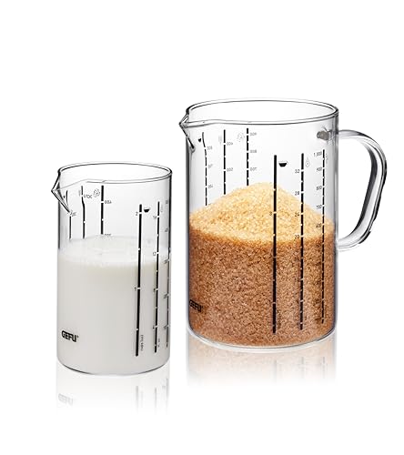 Gefu Messbecher-Set Meti, 2-teilig, für ml, ccm, fl. oz, cups (US), Zucker, Mehl, Reis - Füllvolumen: 1000 ml und 500 ml aus Borosilikatglas von GEFU