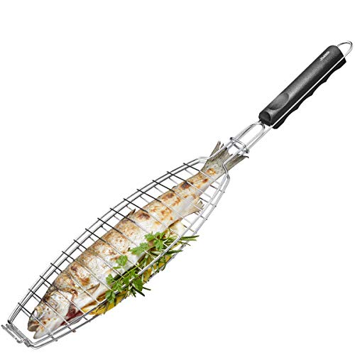 GEFU Fischbräter BBQ – Fischgriller, Fisch-Grillhalter, Fischhalter, für Grillgut, Forelle, Dorade, Makrele, Fisch-Grillkorb von GEFU