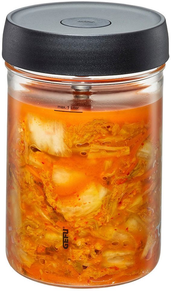 GEFU Fermentationsglas NATIVO, Borosilikatglas, Glas, Kunststoff, Silikon, (Set, 3-tlg., Glasbehälter, Deckel mit Ventil, Beschwerungsgewicht), Innovatives Ferment Vent System für optimalen Gärprozess. von GEFU