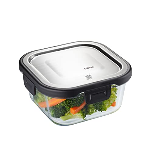 GEFU Frischhaltedose Milo - Smarte Lunchbox mit Frische- & Vorratskontrolle per App, aus Glas mit Silikonverdichtung & Klick-Verschluss, Lebensmittelbehälter, Tupperdose, 500 ml, quadratisch von GEFU