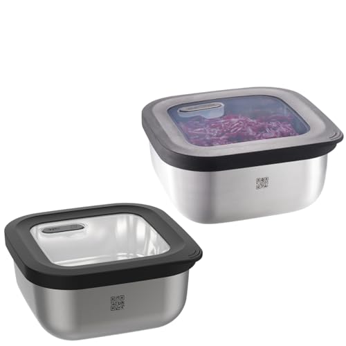 GEFU Frischhaltedosen mit Deckel PROVIDO, 2er Set aus Edelstahl, 400ml Volumen, mikrowellengeeignet, Ideal als Meal Prep- oder Aufbewahrungsbox von GEFU