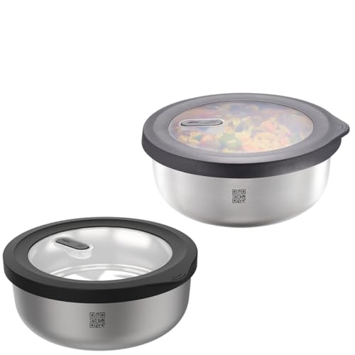 GEFU Frischhaltedosen mit Deckel PROVIDO, 2er Set aus Edelstahl, rund, 500ml Volumen, mikrowellengeeignet, Ideal als Meal Prep- oder Aufbewahrungsbox von GEFU