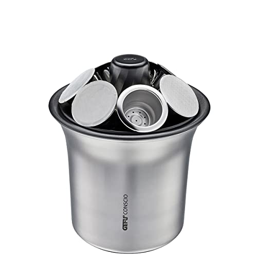 GEFU Kaffeesatz Sammelbehälter CONSCIO: Abklopfbehälter für Wiederverwendbare Kaffeekapseln, Entleeren von benutzten Edelstahl-Kapseln, Einfaches Aufstecken und Drehen von GEFU