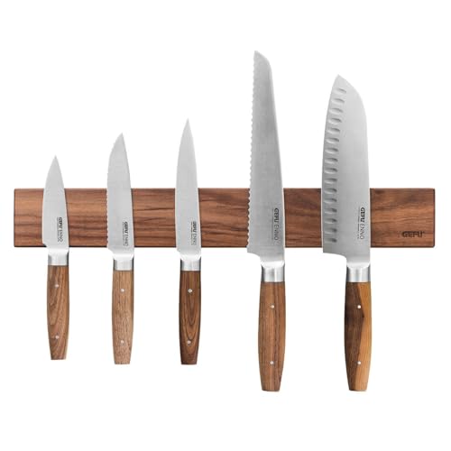 GEFU Magnetleiste ENNO Walnussholz 42 cm | Messerhalter mit starkem Magnet & Befestigungsmaterial | Für Messer, Scheren & Küchenhelfer | Platzsparend von GEFU
