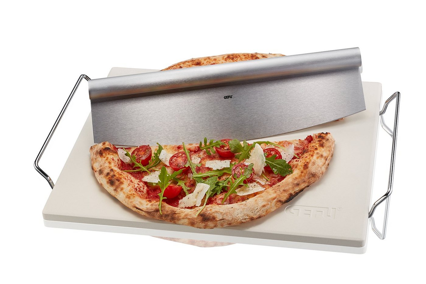 GEFU Pizzastein Pizzastein mit Gestell + Wiegemesser DARIOSO, ecki von GEFU