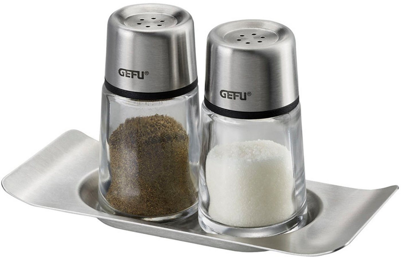 GEFU Salz- / Pfefferstreuer BRUNCH Set, (Set, 3-tlg), stilvolles, modernes Design aus hochwertigem Edelstahl und Glas von GEFU