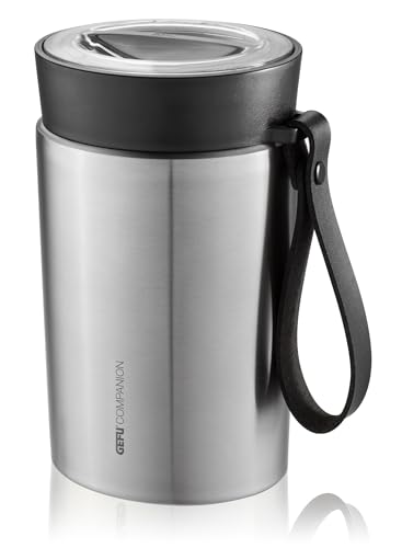 GEFU Thermo Lunchpot COMPANION 500 ml | Isolierter Essensbehälter, Toppingfach im Deckel | Hält warm & kalt, auslaufsicher, mit Ventil & Lederschlaufe von GEFU