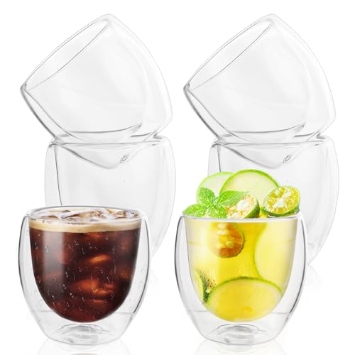 GEGNNS 6 Stück Espressotassen 80ml Doppelwandig Thermogläser Gläser Set, Espresso Gläser Mokkatassen aus Borosilikatglas, Hitzebeständig mit Schwebeeffekt, Dessertgläser Espresso Spülmaschinenfest von GEGNNS