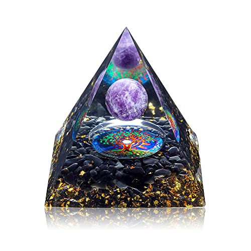 GEHECRST Orgonit Pyramide Reiki Kristall Lebensbaum für Positive Energie, Chakra Heilung, Meditation und Deko Zuhause (Amethyst) von GEHECRST