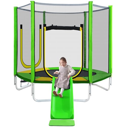 7FT Outdoor-Trampolin für Kinder – Lustiges Freizeittrampolin mit Rutsche, Leiter, Sicherheitsnetz und Doppeltür – 213 cm großes Gartentrampolin trägt bis zu 100 kg 7FT Outdoor-Trampolin für Kinder – Lustiges Freizeittrampolin mit Rutsche, Leiter, Sicherheitsnetz und Doppeltür – 213 cm großes Gartentrampolin trägt bis zu 100 kg von GEHPYYDS