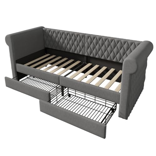 90 x 200 cm großes gepolstertes Tagesbett mit 2 Schubladen – multifunktionales Schlafsofa-Gestell für Kinder, Jugendliche und Gäste – stilvolles Lattenrost-Design,Grey 90 x 200 cm großes gepolstertes Tagesbett mit 2 Schubladen – multifunktionales Schlafsofa-Gestell für Kinder, Jugendliche und Gäste – stilvolles Lattenrost-Design,Grey von GEHPYYDS