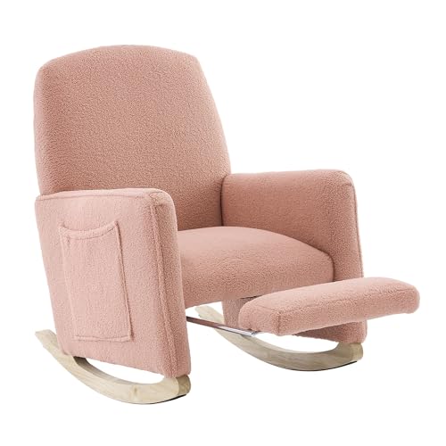Bequemer Schaukelstuhl aus weißem Teddystoff mit Ottomane – Liegestuhl mit hoher Rückenlehne, perfekt, gepolsterter Holzrahmen, zum Entspannen im Wohnzimmer,Pink Bequemer Schaukelstuhl aus weißem Teddystoff mit Ottomane – Liegestuhl mit hoher Rückenlehne, perfekt, gepolsterter Holzrahmen, zum Entspannen im Wohnzimmer,Pink von GEHPYYDS