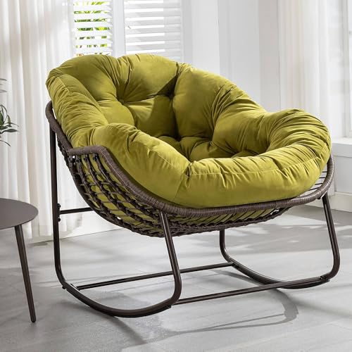 Indoor-Stuhl, Terrassen-Schaukelstühle, Schaukelstuhl, Papasan-Schaukelstuhl für den Außenbereich, Schaukel-Ei-Stuhl, mit dickem Kissen und Rahmen, 30°-Schaukel, für Wohnzimmer,Olive Indoor-Stuhl, Terrassen-Schaukelstühle, Schaukelstuhl, Papasan-Schaukelstuhl für den Außenbereich, Schaukel-Ei-Stuhl, mit dickem Kissen und Rahmen, 30°-Schaukel, für Wohnzimmer,Olive von GEHPYYDS