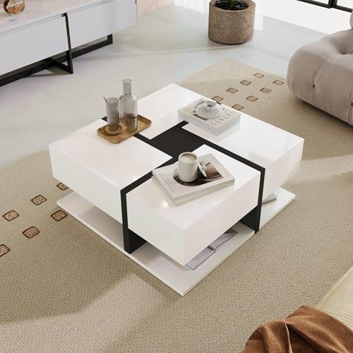 Moderner quadratischer Couchtisch mit 4 Schubladen und Stauraum unten – einzigartige Farbabstimmung und Liniendesign, stilvoller Beistelltisch für Wohnzimmer und Schlafzimmer,White1 Moderner quadratischer Couchtisch mit 4 Schubladen und Stauraum unten – einzigartige Farbabstimmung und Liniendesign, stilvoller Beistelltisch für Wohnzimmer und Schlafzimmer,White1 von GEHPYYDS