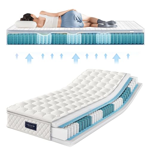 Vollwertige Federkernmatratze, Hybridmatratze mit Taschenfederkern und Wellenschaum, Mittelfeste Tiefschlafmatratze,7-Zonen Kaltschaummatratze,160 * 200cm von GEHPYYDS