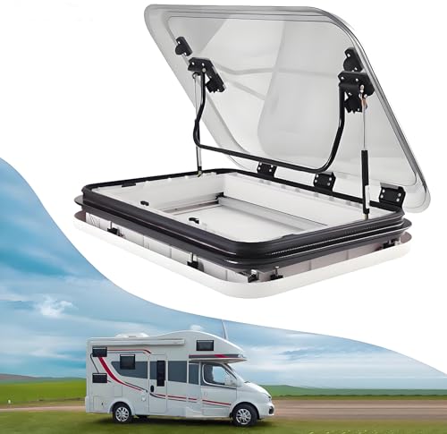 Wohnmobil-Dachlüftungsset, 500/700/800 x 500 mm ausgeschnittene Wohnmobil-Dachfensterluke mit LED-Licht, große Wohnmobil-Dachfenster-Dachlüftungsluke mit Netz und Sonnenschutz,80x50cm von GEHPYYDS