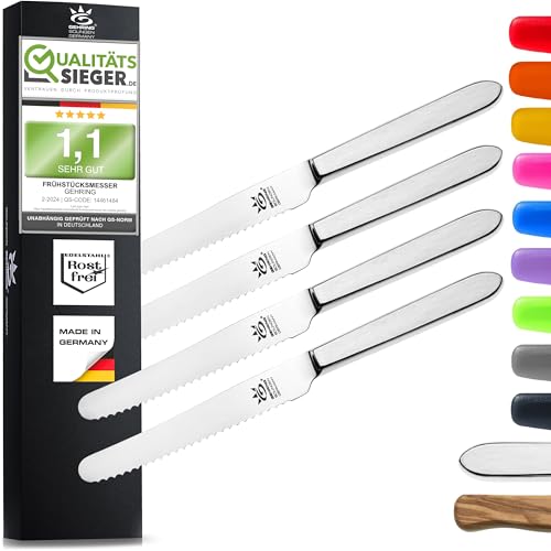 SOLINGEN| Frühstücksmesser & Brötchenmesser - Tafelmesser & Brotzeitmesser - Wellenschliff | Made in Germany, rostfreie, eisgehärtete & scharfe Messer/Serie SATINO - (Edelstahl) von GEHRING