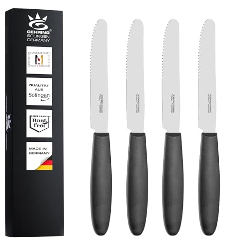 GEHRING Solingen Big Frühstücksmesser 4 Stück I Brotzeitmesser mit Wellenschliff I rostfreier Edelstahl I eisgehärtete und scharfe Brötchenmesser I Solinger Messer Made in Germany GEHRING Solingen Big Frühstücksmesser 4 Stück I Brotzeitmesser mit Wellenschliff I rostfreier Edelstahl I eisgehärtete und scharfe Brötchenmesser I Solinger Messer Made in Germany von GEHRING