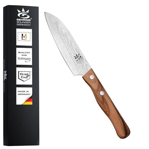 GEHRING Solingen Look Damast Santokumesser 11 cm I scharfes Profi Küchenmesser I eisgehärter Damaststahl VG10 I ergonomischer Olivenholzgriff I Damastmesser I Made in Germany GEHRING Solingen Look Damast Santokumesser 11 cm I scharfes Profi Küchenmesser I eisgehärter Damaststahl VG10 I ergonomischer Olivenholzgriff I Damastmesser I Made in Germany von GEHRING