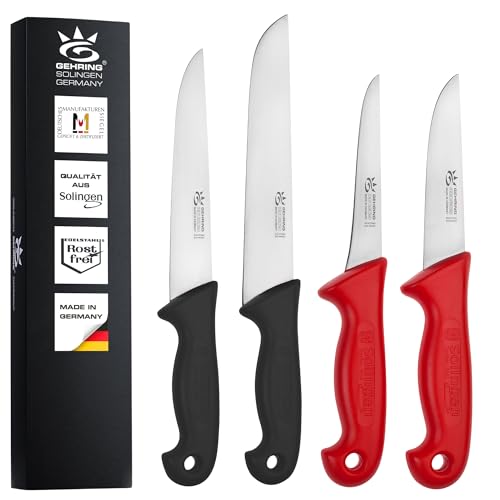 GEHRING Solingen Schlachtermesser Set 4-teilig I Ausbeinmesser 13cm I Stechmesser 13cm 17cm I Blockmesser 20cm I Metzgermesser I rostfreier Edelstahl I ergonomischer Kunststoffgriff I Made in Germany GEHRING Solingen Schlachtermesser Set 4-teilig I Ausbeinmesser 13cm I Stechmesser 13cm 17cm I Blockmesser 20cm I Metzgermesser I rostfreier Edelstahl I ergonomischer Kunststoffgriff I Made in Germany von GEHRING