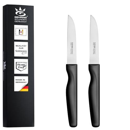 GEHRING Solingen Wave Gemüsemesser 2er Set I 8 cm Klingenlänge I rostfreier Edelstahl I ergonomischer Kunststoffgriff I 2-teiliges Messer Set I Küchenmesser I Made in Germany von GEHRING
