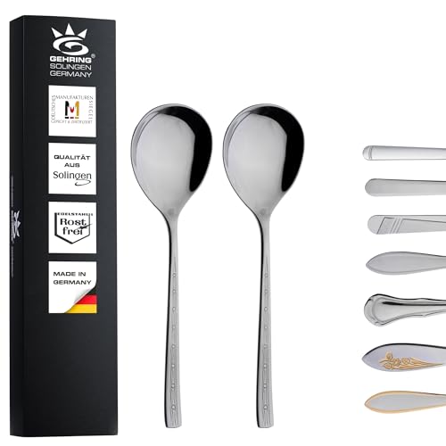 Gehring Solingen Bambus Sahnelöffel 2er Set I Edelstahl Besteck I Löffel Set I kleiner Vorlegelöffel I spülmaschinengeeignet I Made in Germany von GEHRING