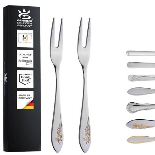 Gehring Solingen Flower Aufschnittgabel 2er Set dekorvergoldet I Serviergabel I Besteck aus Edelstahl 18/10 I Vorlegegabel I spülmaschinengeeignet I Made in Germany von GEHRING
