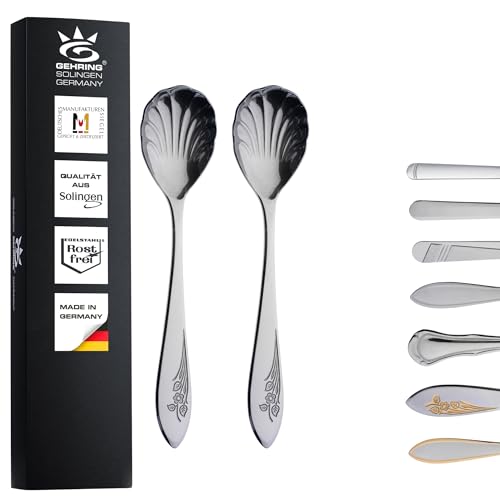 Gehring Solingen Flower Zuckerlöffel 2er Set I Muschellöffel I Edelstahl 18/10 I Kaffeelöffel I spülmaschinengeeignet I Made in Germany von GEHRING