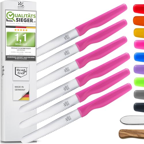 SOLINGEN| Frühstücksmesser Konfigurator- Wellenschliff, rostfreier Edelstahl | Made in Germany, eisgehärtete & scharfe Brötchenmesser & Brotzeitmesser | Serie Wave (PINK6X) von GEHRING