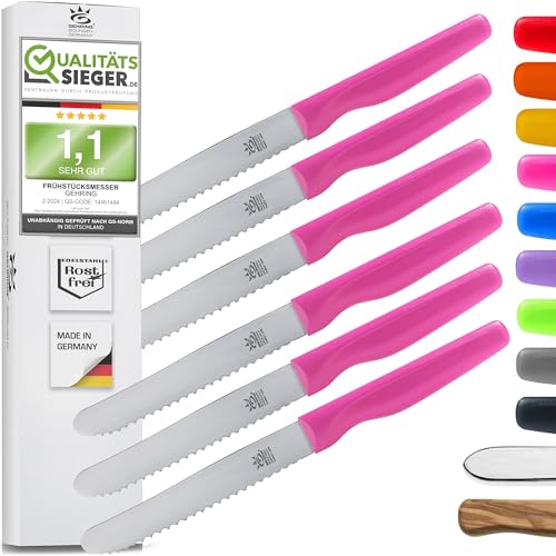 SOLINGEN| Frühstücksmesser Konfigurator- Wellenschliff, rostfreier Edelstahl | Made in Germany, eisgehärtete & scharfe Brötchenmesser & Brotzeitmesser | Serie Wave (PINK6X) von GEHRING