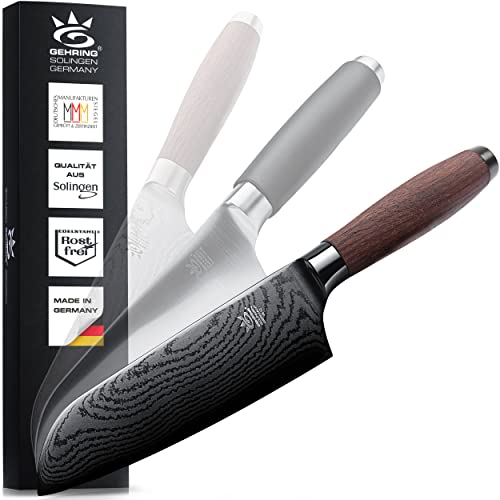 GEHRING SOLINGEN DELUXE MYII | Santoku Messer/Damastmesser | Scharfes Profi Küchenmesser, made in Germany & eisgehärtet | Damaststahl VG10 mit DLC-Beschichtung + ergonomischem Nussbaum - Holzgriff… von GEHRING