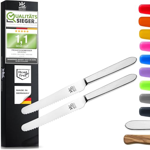 SOLINGEN| Frühstücksmesser & Brötchenmesser - Tafelmesser & Brotzeitmesser - Wellenschliff | Made in Germany, rostfreie, eisgehärtete & scharfe Messer/Serie SATINO - (Edelstahl) von GEHRING