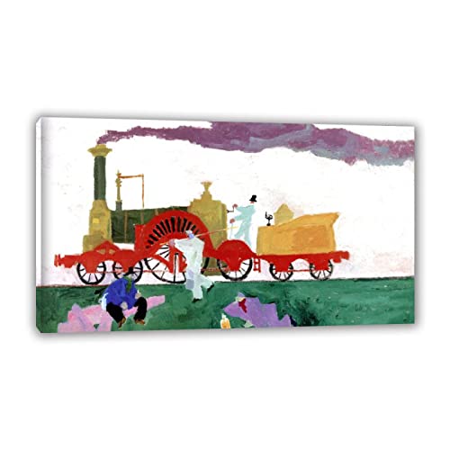 GEILEX Gerahmt. Lyonel Feininger berühmte Wandkunst auf Leinwand gedruckt„Lokomotive“. Abstrakte Leinwand Poster Wandkunst Bild. Wohnzimmer Home Decor 70 x 125 cm (27,6 x 49,2 Zoll) Innengerahmt von GEILEX