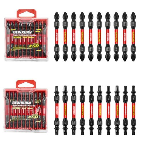 20-teiliges T20-T25/PH2-PH2 Torx Kreuzschlitz Schlagfest Doppelend Schraubendreher Bit Set, 65mm Tx 25 Tx20 Phillipes Bitsatz, Magnetisch, aus S2-Stahl, mit Aufbewahrungsbox von GEINXURN