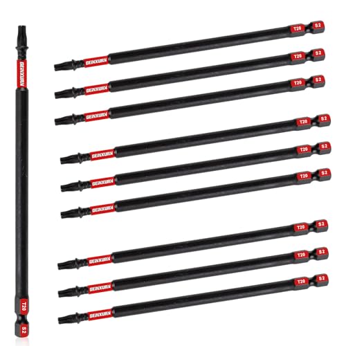 GEINXURN 10 Stück T20 Schlagfester Schrauberbitsatz 150mm Länge Stark Magnetisch #20 Torx Schrauber bit 1/4 zoll Sechskantschaft Antriebsbits, S2 Legierter Stahl T20 Schraubendreher Bits Set von GEINXURN