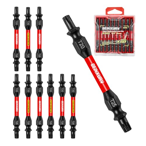 GEINXURN 10-teiliges T20/T25 Torx Schlagfest Doppelend Schraubendreher Bit Set, 65mm Tx 25 Tx20 Bitsatz, Magnetisch, aus S2-Stahl, mit Aufbewahrungsbox von GEINXURN