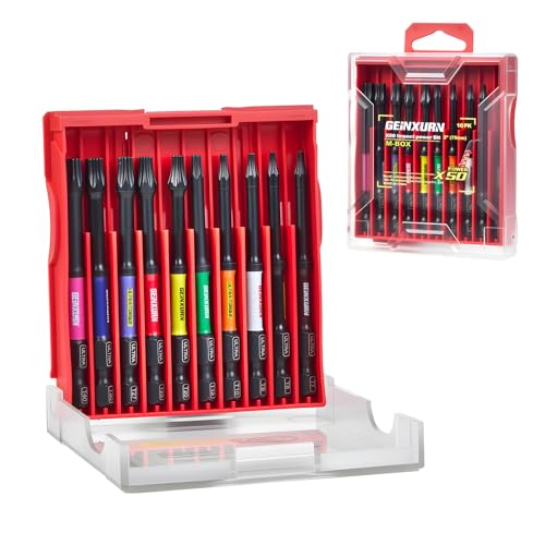 GEINXURN 10tlg. Torx T7-T40 Schrauber Bit Set, Schlagfester Magnetische 75mm Lange Bits, 1/4 Zoll Sechskantschaft S2 Legierter Stahl Schrauberbitsatz mit Aufbewahrungsbox von GEINXURN