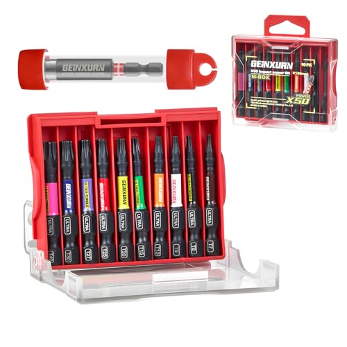 GEINXURN 11tlg. Torx T7-T40 Schrauber Bit Set, Schlagfester Magnetische 50mm Lange Bits, 1/4 Zoll Sechskantschaft S2 Legierter Stahl Schrauberbitsatz und 60mm Bit Halter mit Aufbewahrungsbox von GEINXURN