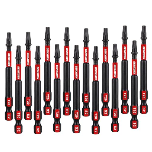GEINXURN 15 Stück T20 Schlagfester Schrauberbitsatz 75mm Länge Stark Magnetisch #20 Torx Schrauber bit 1/4 zoll Sechskantschaft Antriebsbits, S2 Legierter Stahl T20 Schraubendreher Bits Set von GEINXURN