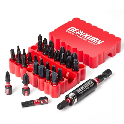 GEINXURN 33tlg. Schrauber Bit Set PH PZ Tx 25mm Länge, Kreuzschlitz Pozidriv Torx Schlagfester Magnetische Bitsatz, 1/4 zoll Sechskantschaft S2 Legierter Stahl und 60mm Bit Halter mit Rot Weiche Basis GEINXURN 33tlg. Schrauber Bit Set PH PZ Tx 25mm Länge, Kreuzschlitz Pozidriv Torx Schlagfester Magnetische Bitsatz, 1/4 zoll Sechskantschaft S2 Legierter Stahl und 60mm Bit Halter mit Rot Weiche Basis von GEINXURN