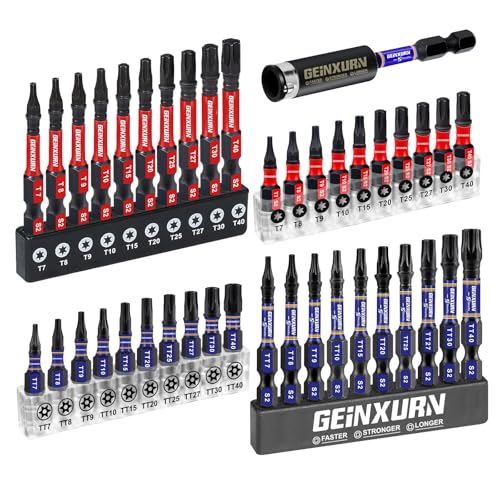 GEINXURN 41Stück Muti Torx Schraubendreher Bit Set, T7-T40/TT7-TT40 25mm 50mm Länge Schlagfeste Magnetische Torx Kopf Power Bits 1 Stück 75mm Schlagbohrer-Halter, S2 Legierter Stahl Star Bit von GEINXURN