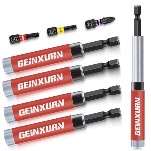 GEINXURN 5-teiliges Set Bithalter mit Selbstretraktiver Führungshülse Magnetische Bitführung 80mm Verhindert Schraubenwackeln Für Akkuschrauber, Schlagbohrer, Mehr mit 3 Stücke 25mm Bits PZ2 T20 T25 von GEINXURN