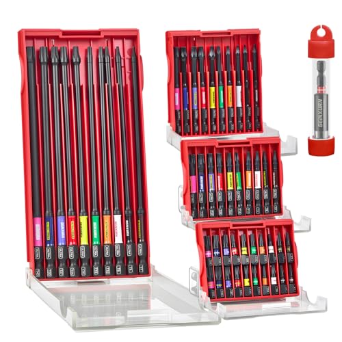 GEINXURN 51tlg. Torx T7-T40 Schrauber Bit Set, Schlagfester Magnetische 25/50/75/150mm Lange Bits, 1/4 Zoll Sechskantschaft S2 Legierter Stahl Schrauberbitsatz 60mm Bit Halter mit Aufbewahrungsbox von GEINXURN