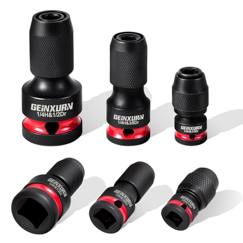 GEINXURN 6 Stück Stecknuss-Adapter 1/2” 3/8” 1/4” Vierkantantantrieb auf 1/4” Sechskantschaft, Bit Adapter Schnellverschluss Schlagschrauber Nüss für Schlagratschenschlüssel Schraubendreher Bit-Halter von GEINXURN