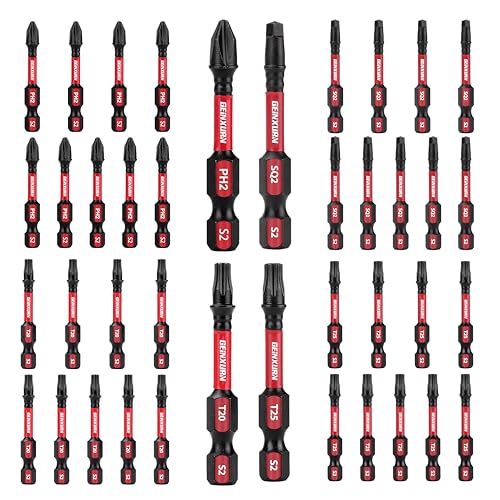 GEINXURN Impact Tough Phillips Square Torx 5,1 cm Einsatz Schraubendreher-Bits, 40 Stück Bulk T20/T25/PH2/SQ2 Schraubendreher-Bit-Set von GEINXURN