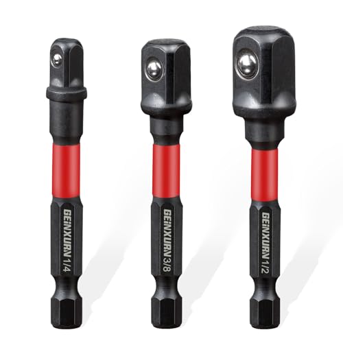 GEINXURN Stecknuss Adapter auf 1/4" 3/8" 1/2” 3 Stück 65mm Cr-v 1/4-Zoll-Sechskantadapter, Vierkant, Sechskantschaft für Bohrmaschine und Akkuschrauber, Bit-Halter von GEINXURN
