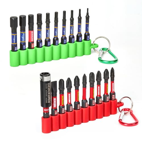 Geinxurn 20 Stück Schlagfester Schrauberbitsatz, 50mm (Hex, PH-, PZ-, SL-) Schrauber Bit Set Magnetische S2 Stahl 1/4 Zoll Sechskantschaft mit 60mm Bit-Halter und Farbige Weiche Hängestreifen Rot Grün von GEINXURN
